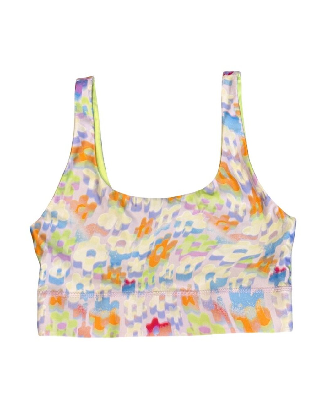 Reversible Sports Bra Neon Green & Pastel Abstract Floral Size Small